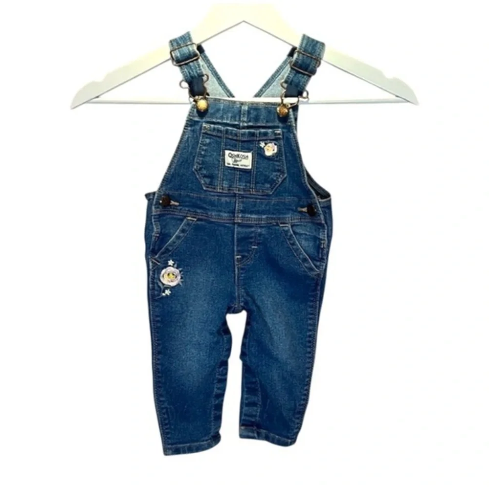 Oshkosh B’Gosh Baby Girls Embroidered Denim Jean Overalls size 6 Months